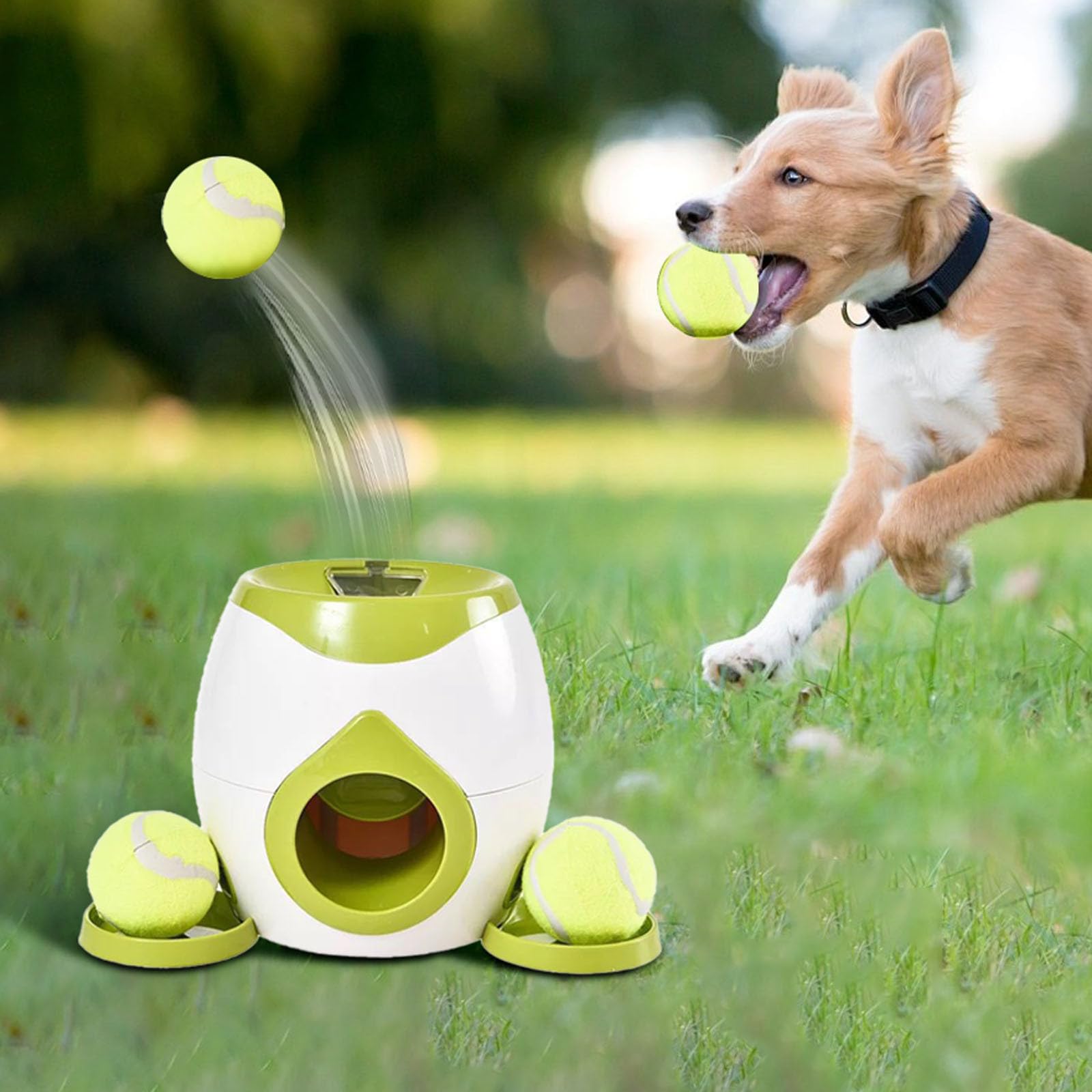 Automatic Dog Ball Launcher Interactive Dog Tennis Ball Throwing Machine Dog Ball Treat Dispenser Feeder Tennis Reward Machine Treat Dispensing with Detachable Dishes Tennis Training for Dogs (Orange)