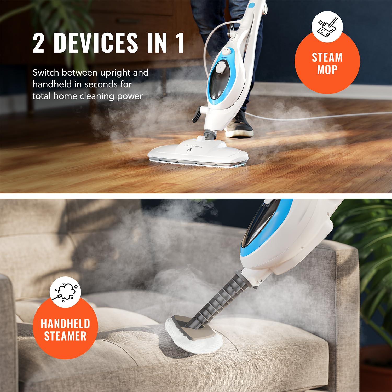 PurSteam Professional Steam Mop | Multi-Surface Floor Cleaner for Hardwood, Tile, Laminate & Carpet | Fast Heating, Lightweight & Chemical-Free Cleaning