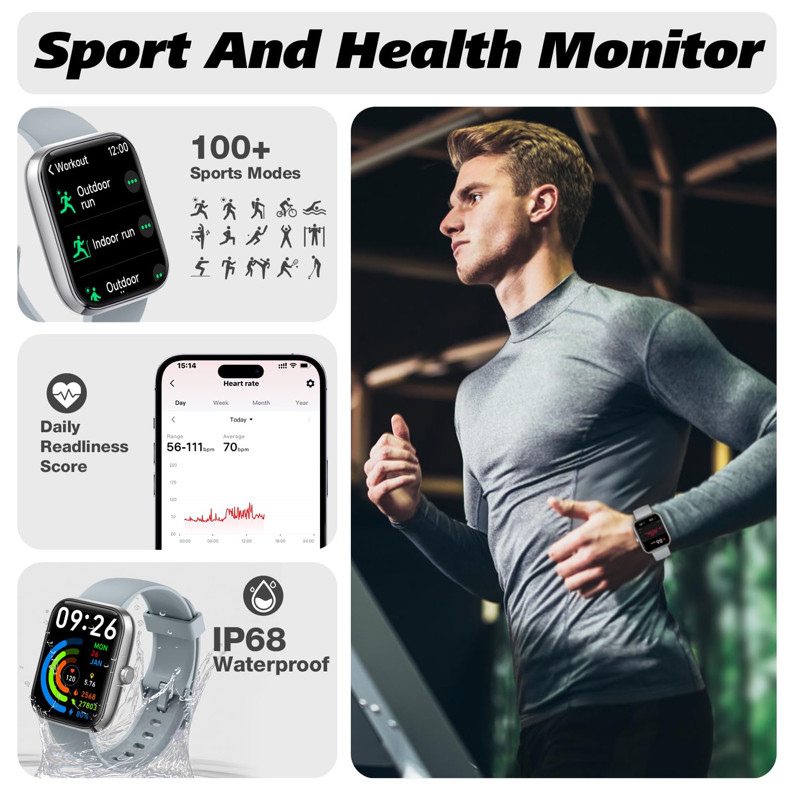 IDW25 Smart Watch for Men/Women with Bluetooth Call, Health and Fitness Monitoring
