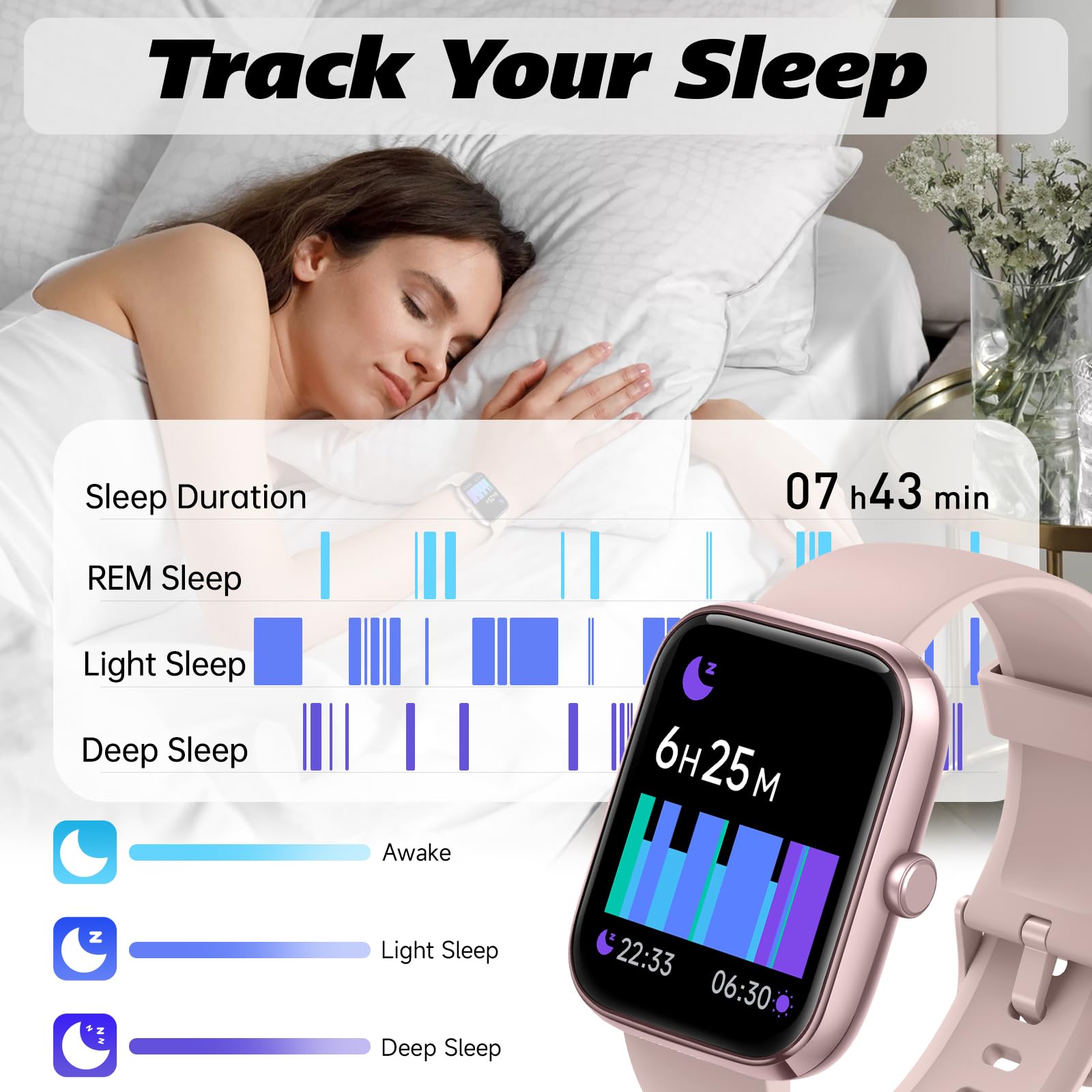 IDW25 Smart Watch for Men/Women with Bluetooth Call, Health and Fitness Monitoring
