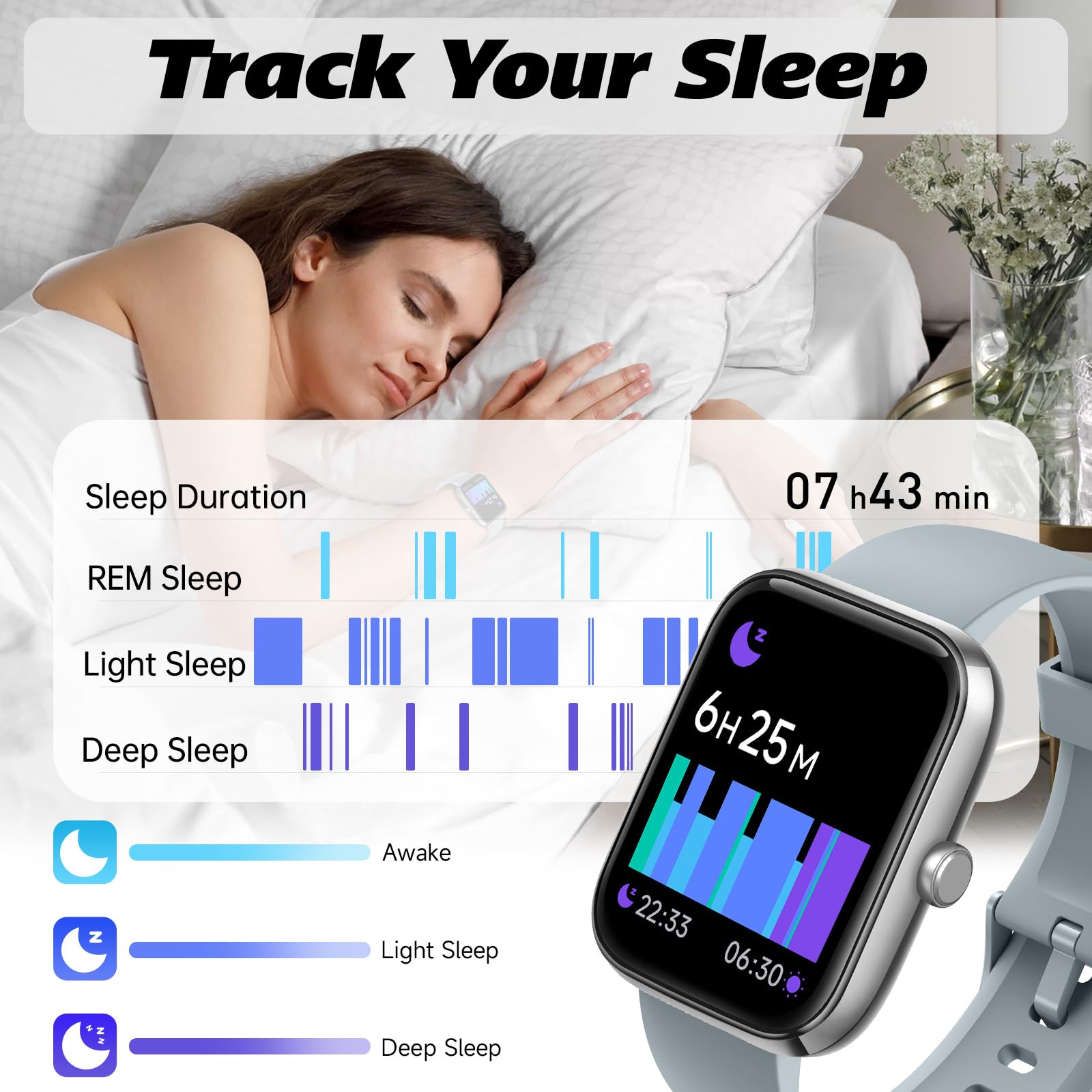 IDW25 Smart Watch for Men/Women with Bluetooth Call, Health and Fitness Monitoring