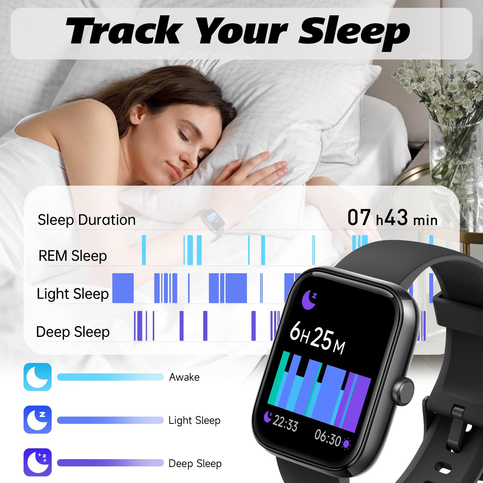 IDW25 Smart Watch for Men/Women with Bluetooth Call, Health and Fitness Monitoring