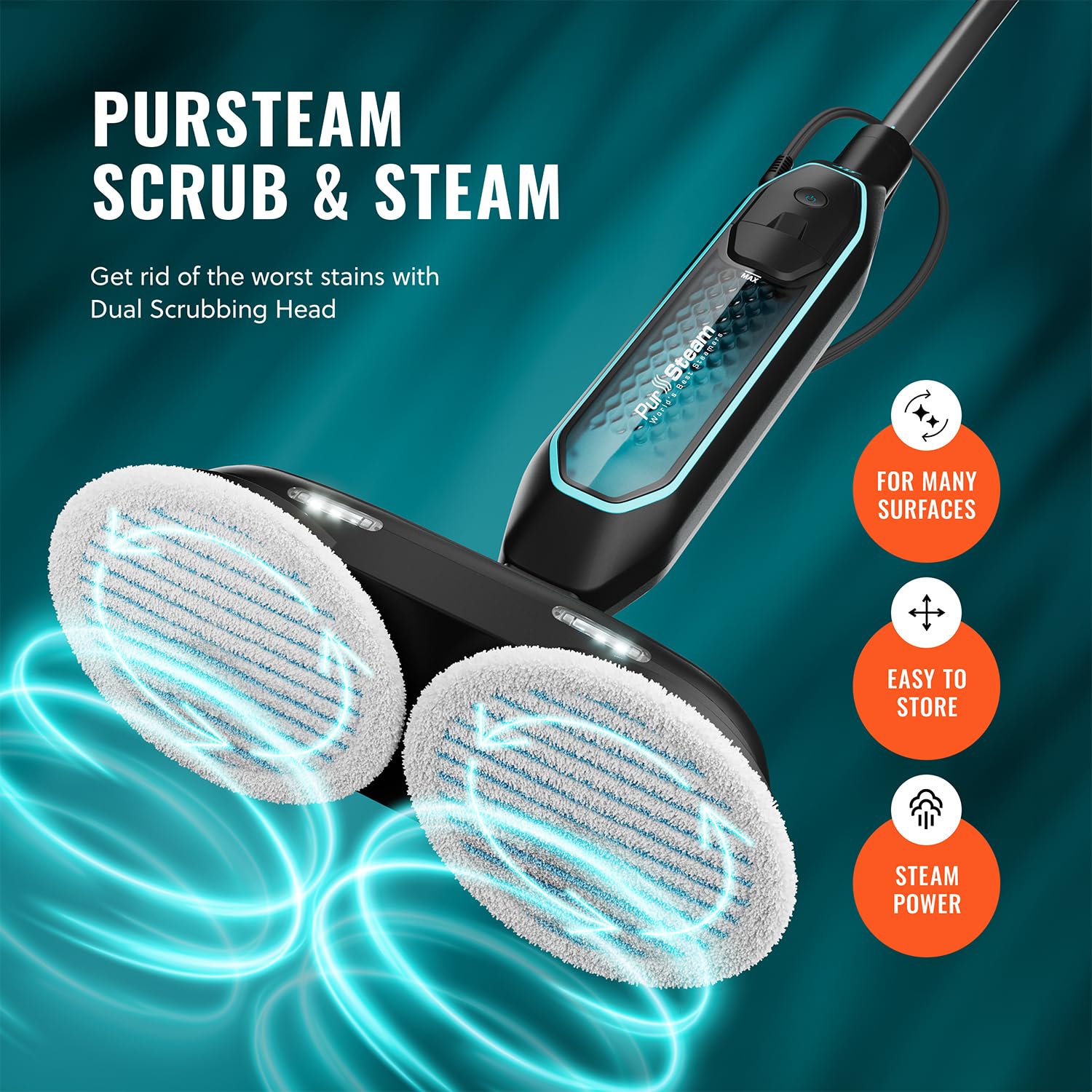 PurSteam Professional Steam Mop | Multi-Surface Floor Cleaner for Hardwood, Tile, Laminate & Carpet | Fast Heating, Lightweight & Chemical-Free Cleaning