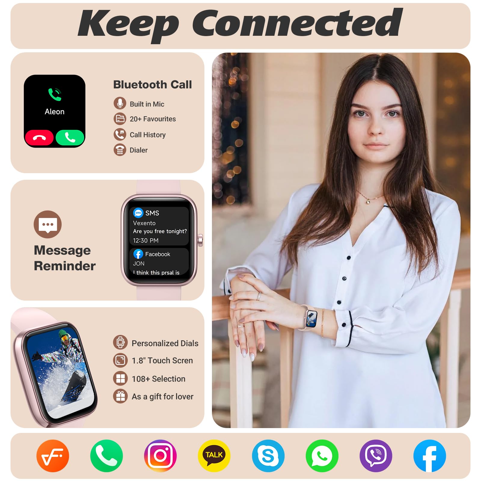 IDW25 Smart Watch for Men/Women with Bluetooth Call, Health and Fitness Monitoring