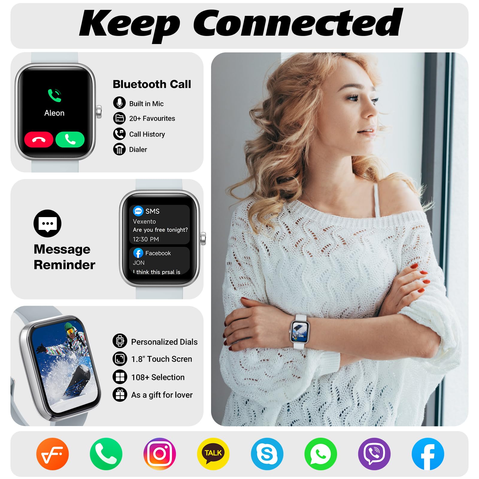 IDW25 Smart Watch for Men/Women with Bluetooth Call, Health and Fitness Monitoring
