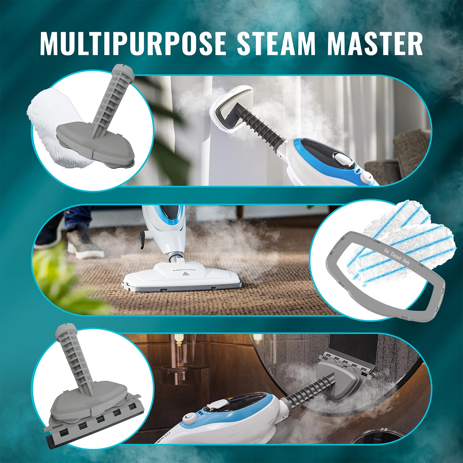 PurSteam Professional Steam Mop | Multi-Surface Floor Cleaner for Hardwood, Tile, Laminate & Carpet | Fast Heating, Lightweight & Chemical-Free Cleaning
