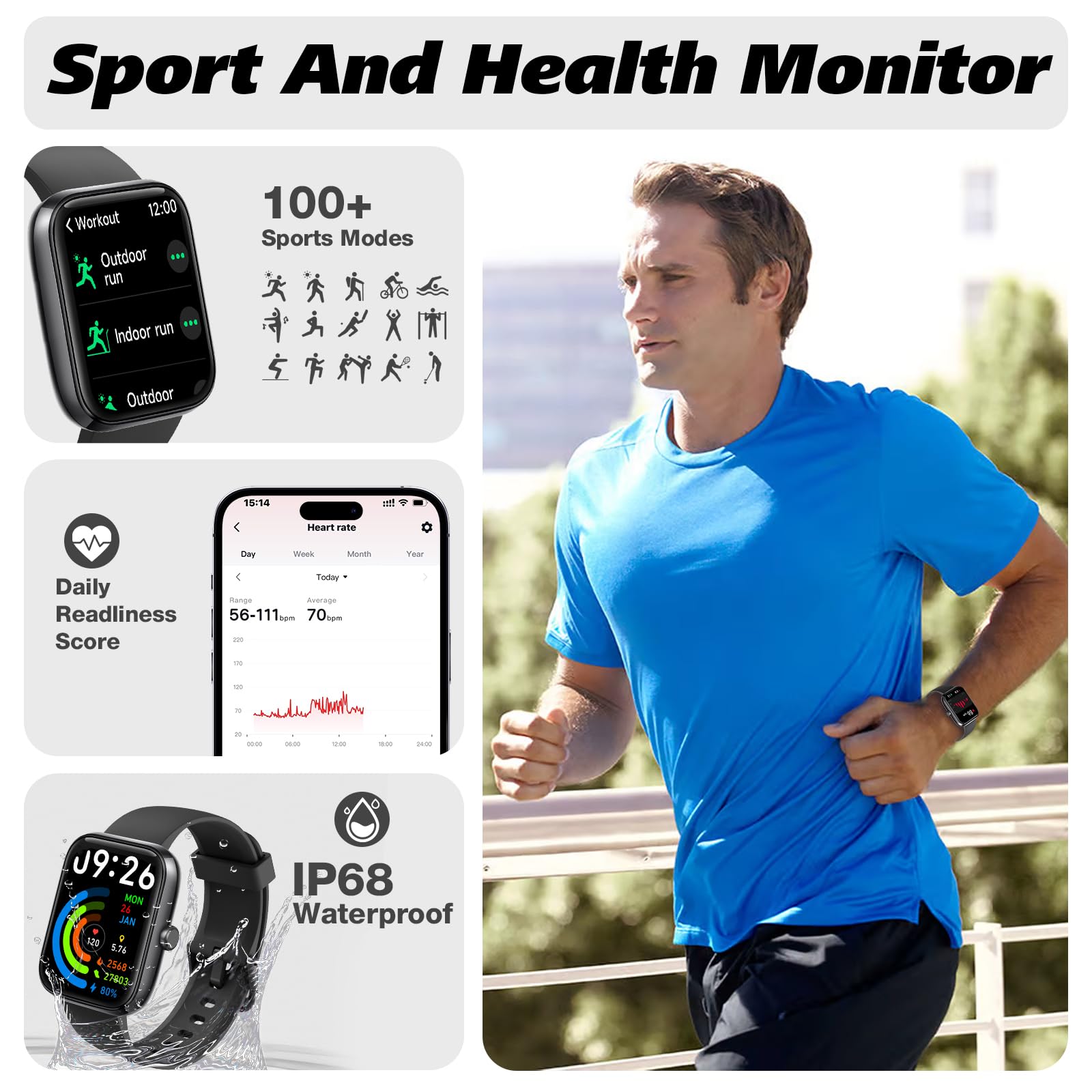 IDW25 Smart Watch for Men/Women with Bluetooth Call, Health and Fitness Monitoring
