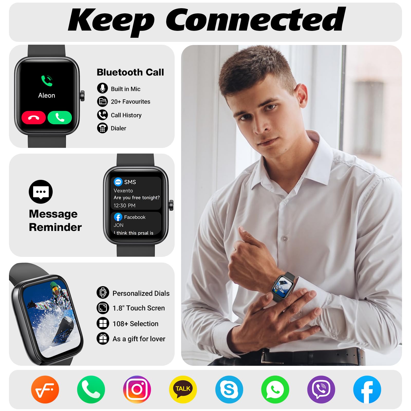 IDW25 Smart Watch for Men/Women with Bluetooth Call, Health and Fitness Monitoring