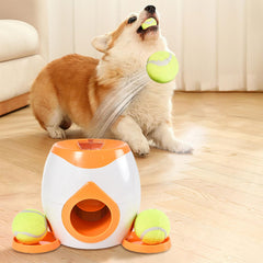 Automatic Dog Ball Launcher Interactive Dog Tennis Ball Throwing Machine Dog Ball Treat Dispenser Feeder Tennis Reward Machine Treat Dispensing with Detachable Dishes Tennis Training for Dogs (Orange)