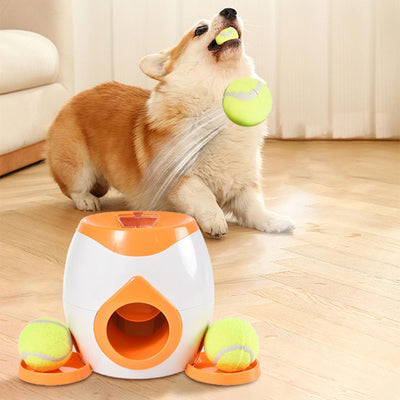 Automatic Dog Ball Launcher Interactive Dog Tennis Ball Throwing Machine Dog Ball Treat Dispenser Feeder Tennis Reward Machine Treat Dispensing with Detachable Dishes Tennis Training for Dogs (Orange)