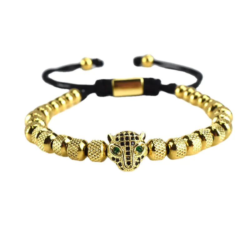 Antique Leopard Head Mesh Woven Bracelet with Roman Numerals