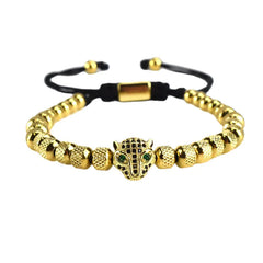 Antique Leopard Head Mesh Woven Bracelet with Roman Numerals