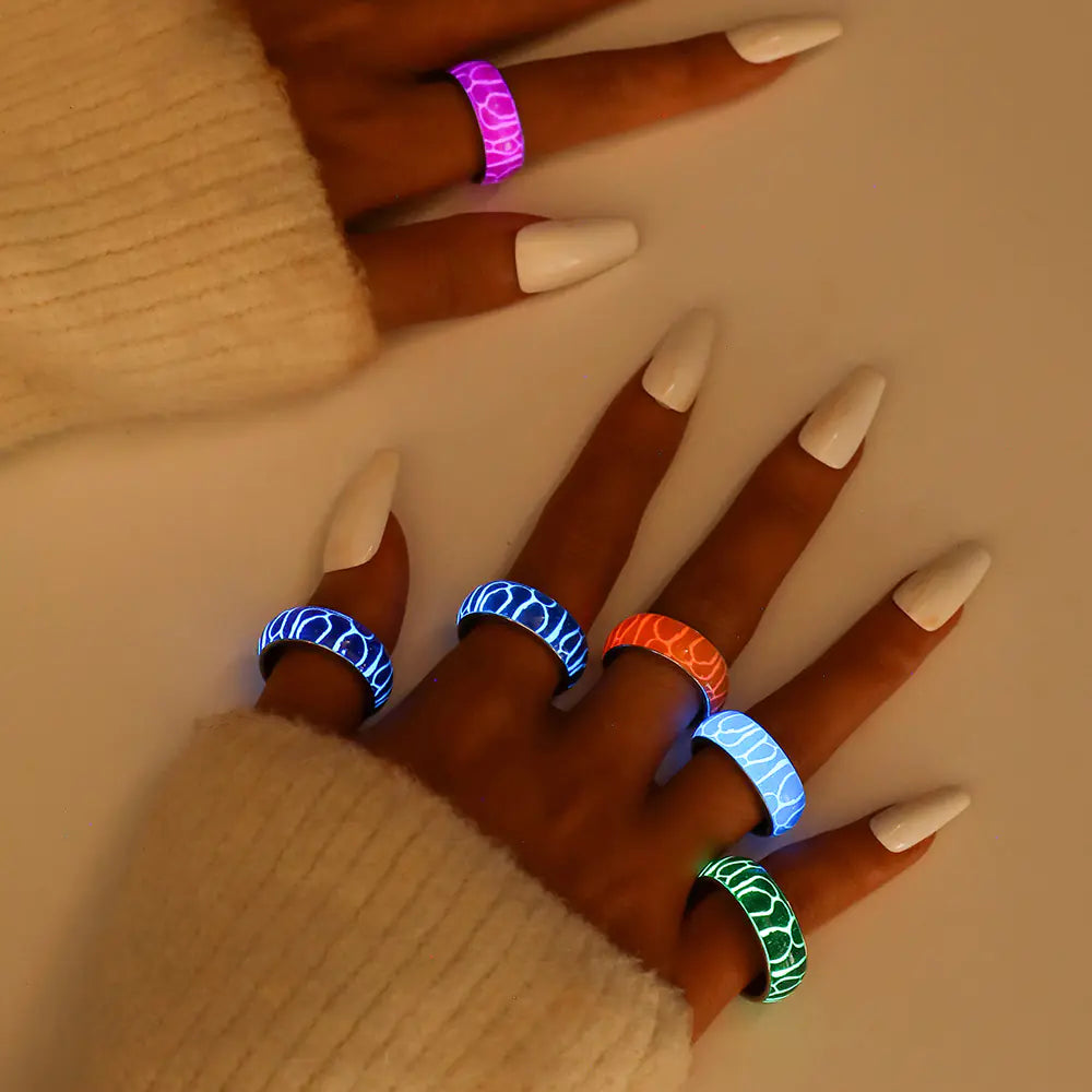 Glow Stainless Steel Ring with Irregular Zebra Pattern