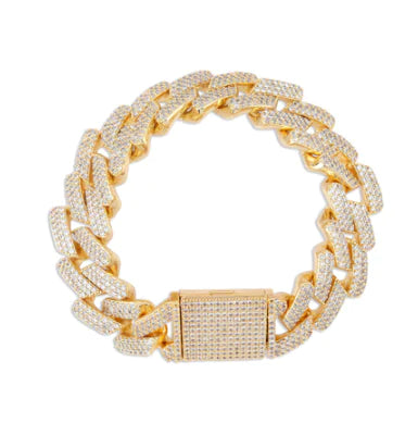 Men's Gold Cuban Chain Bracelet with Zirconia Buckle