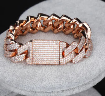Men's Gold Cuban Chain Bracelet with Zirconia Buckle