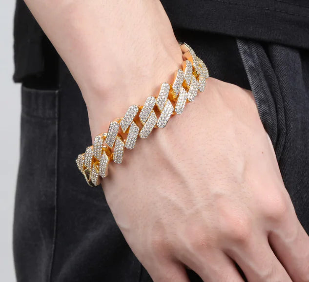Men's Gold Cuban Chain Bracelet with Zirconia Buckle