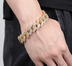 Men's Gold Cuban Chain Bracelet with Zirconia Buckle
