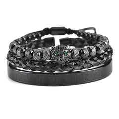 Antique Leopard Head Mesh Woven Bracelet with Roman Numerals