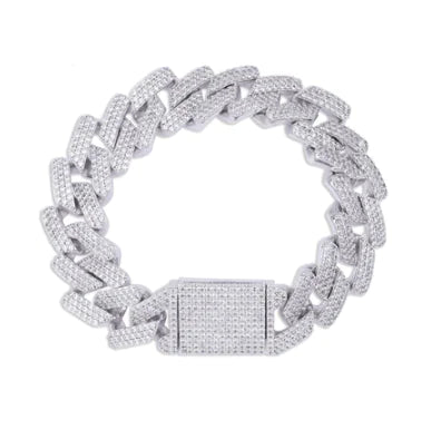 Men's Gold Cuban Chain Bracelet with Zirconia Buckle