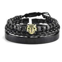 Antique Leopard Head Mesh Woven Bracelet with Roman Numerals