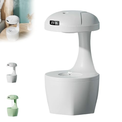 Anti Gravity Humidifier with Suspended Water Drop & Clock, 800ML Large Capacity Aroma Diffuser for Heavy Fog and Mute Office Bedroom Use (White 22.9x12cm/9.01x4.72inch) 
