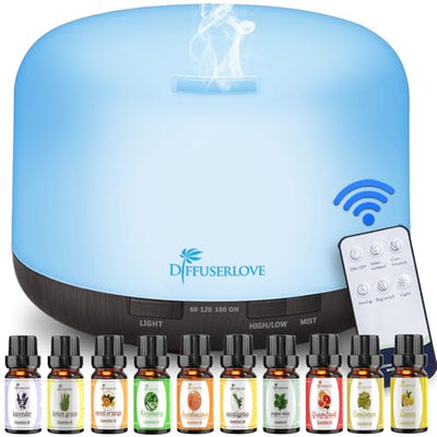 Diffuserlove Essential Oil Diffuser 500ML Aromatherapy Diffuser Mist Humidifiers 7 Color LED Lights Diffusers for Home Office Bedroom (Size:6.7