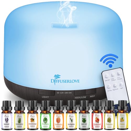 Diffuserlove Essential Oil Diffuser 500ML Aromatherapy Diffuser Mist Humidifiers 7 Color LED Lights Diffusers for Home Office Bedroom (Size:6.7