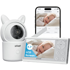 ieGeek Baby Camera Monitor with 2 Cameras, 360°Auto Tracking Split Screen Video Baby Cam with 4.3" Wireless Non WiFi LCD Monitor & Phone APP Control, Sound & Motion Detection, 2-Way Audio,Lullabies
