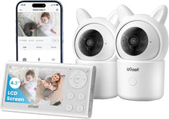 ieGeek Baby Camera Monitor with 2 Cameras, 360°Auto Tracking Split Screen Video Baby Cam with 4.3" Wireless Non WiFi LCD Monitor & Phone APP Control, Sound & Motion Detection, 2-Way Audio,Lullabies