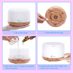 Diffuserlove Essential Oil Diffuser 500ML Aromatherapy Diffuser Mist Humidifiers 7 Color LED Lights Diffusers for Home Office Bedroom (Size:6.7" L x 6.7" W x 4.7" H) "As an Amazon Associate, I earn from qualifying purchases"