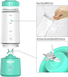 Mulli Portable Blender,USB Rechargeable Personal Mixer for Smoothie and Shakes, Mini Blender with Six Blades for Baby Food,Travel,Gym(Update)