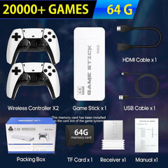 2025 New Upgraded Retro Game Console, Wireless Retro Game Stick, Plug & Play Video TV Game Stick with Built-in 20000+ Games, 23 Emulators, HDMI Output, Dual 2.4G White Wireless Controllers (128G)