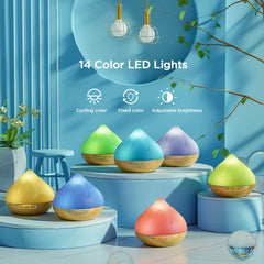 Aroma Diffuser with Essential Oils Set, 500 ML Essential Oil Diffuser with Remote Control, Humidifier with 14 Color Lights for Large Room, 4 Timer Setting, Auto Shut-Off