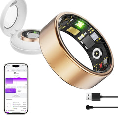 Smart Ring,Rechargeable Ring for Activity Trackers,Waterproof Sleep Tracker Health Ring,Fitness Tracker Smart Ring for Men Women Sports Time,Calories Compatible with Android & iOS (Rose Gold, 7)