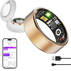 Smart Ring,Rechargeable Ring for Activity Trackers,Waterproof Sleep Tracker Health Ring,Fitness Tracker Smart Ring for Men Women Sports Time,Calories Compatible with Android & iOS (Rose Gold, 7)