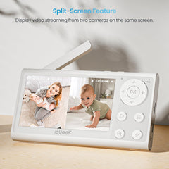 ieGeek Baby Camera Monitor with 2 Cameras, 360°Auto Tracking Split Screen Video Baby Cam with 4.3" Wireless Non WiFi LCD Monitor & Phone APP Control, Sound & Motion Detection, 2-Way Audio,Lullabies