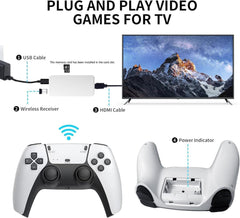 2025 New Upgraded Retro Game Console, Wireless Retro Game Stick, Plug & Play Video TV Game Stick with Built-in 20000+ Games, 23 Emulators, HDMI Output, Dual 2.4G White Wireless Controllers (128G)
