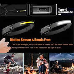 Light Headband, Rechargeable USB Type-C Lightweight Headlamp (1Set)