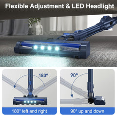 Cordless Vacuum Cleaner, 6 in 1 Stick Vacuum with 180° Bendable Wand，Self-Standing Powerful Suction Rechargeable Vacuum Cleaners, Lightweight Vacuum for Hardwood Floor Carpet Pet Hair