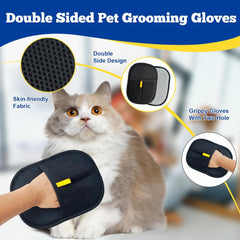 2 Pack Pet Hair Removal Gloves,Double Sided Cat Grooming Glove,Static Removal Gloves for Dogs & Cats,Reusable Deshedding Pet Glove for Furniture,Bed,Carpet,Clothes,Sofa (Style1)