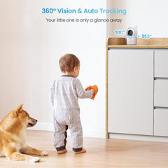 ieGeek Baby Camera Monitor with 2 Cameras, 360°Auto Tracking Split Screen Video Baby Cam with 4.3" Wireless Non WiFi LCD Monitor & Phone APP Control, Sound & Motion Detection, 2-Way Audio,Lullabies