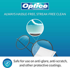 Optico Pre-Moistened Cleaning Cloths - premium quality cleaner for eye glasses, screens, and cameras lenses - No spray bottle or microfiber needed (99 Count)