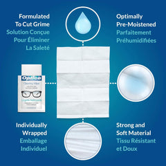 Optico Pre-Moistened Cleaning Cloths - premium quality cleaner for eye glasses, screens, and cameras lenses - No spray bottle or microfiber needed (99 Count)