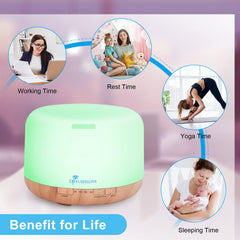 Diffuserlove Essential Oil Diffuser 500ML Aromatherapy Diffuser Mist Humidifiers 7 Color LED Lights Diffusers for Home Office Bedroom (Size:6.7" L x 6.7" W x 4.7" H) "As an Amazon Associate, I earn from qualifying purchases"