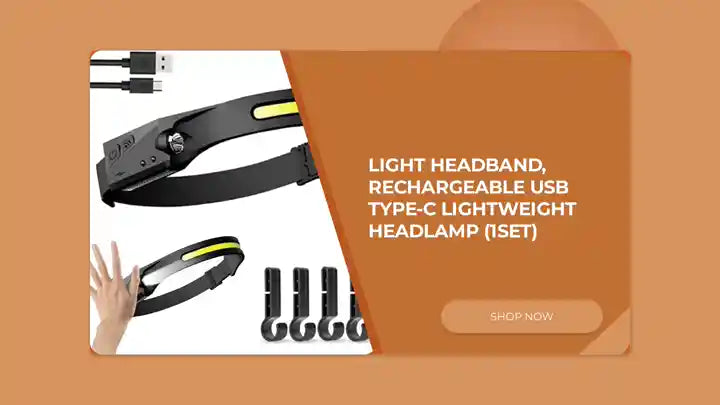 Light Headband, Rechargeable USB Type-C Lightweight Headlamp (1Set) by@Outfy
